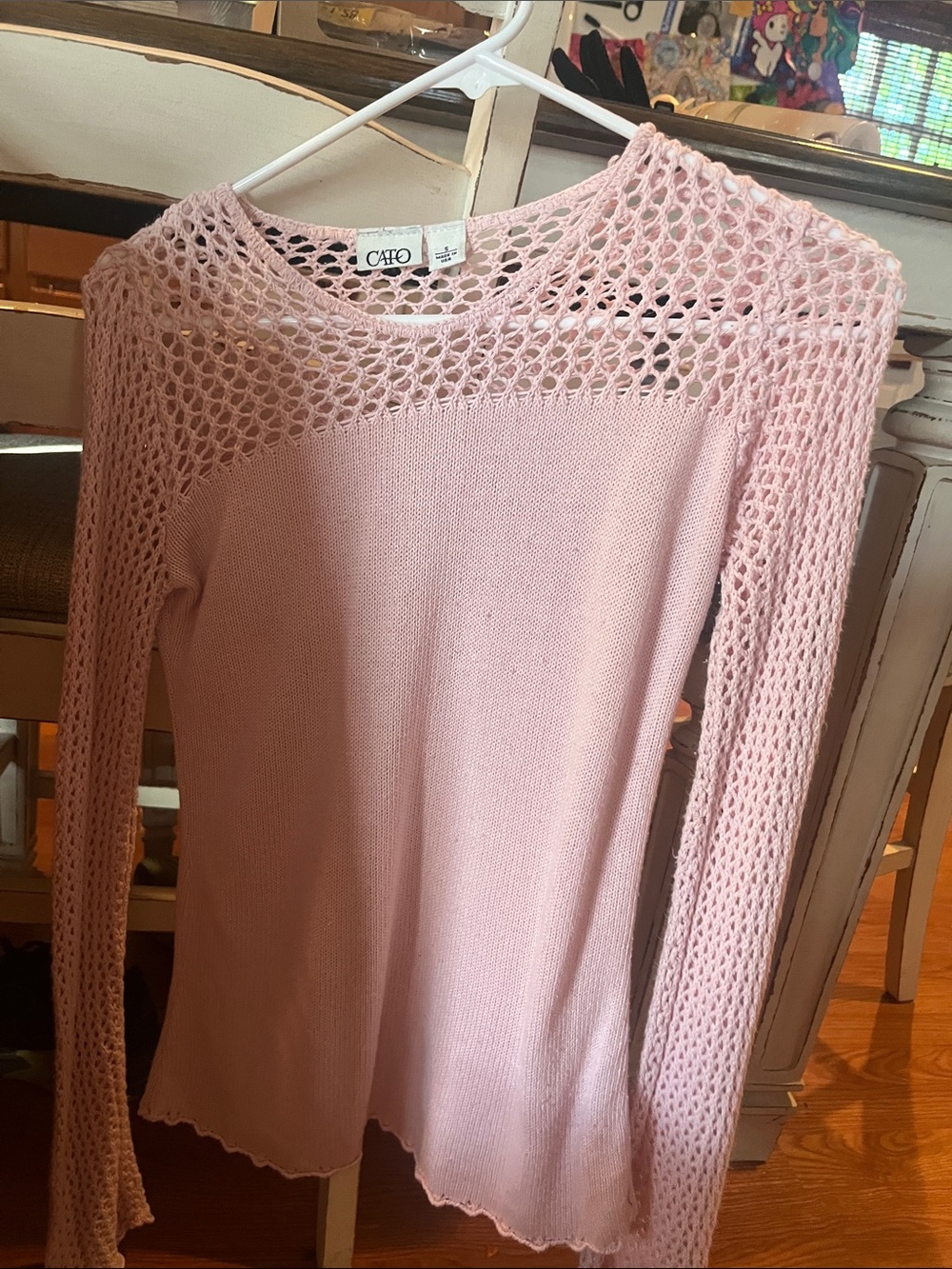 Cato Pastel Pink Crochet Yoke Sweater Top